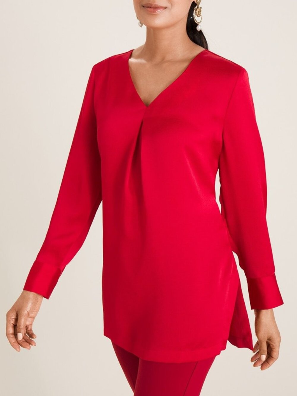 NWT Chico's Satin Long Sleeve Tunic Top Stiletto 12 #A4226